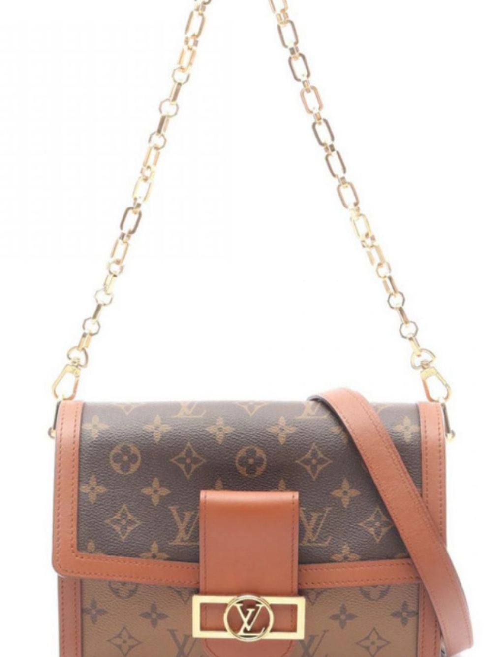 Louis Vuitton Brown Monogram Crossbody with Tan Leather Trim and Gold Chain